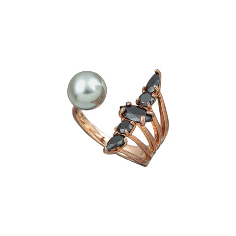 Επίχρυσο ασημένιο δαχτυλίδι με fresh water pearl και σπινέλι