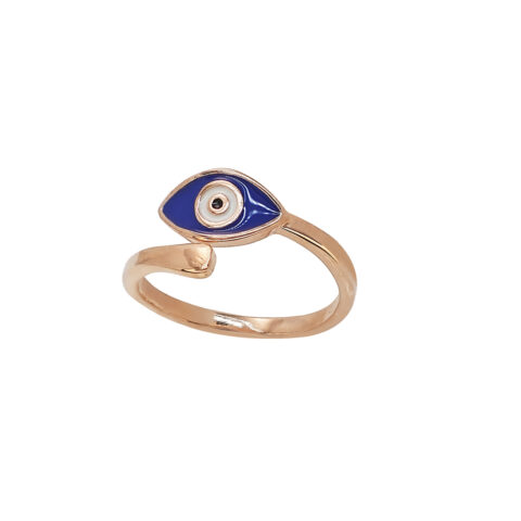 Ροζ Επίχρυσο δαχτυλίδι με σκούρο μπλε ματάκι από σμάλτο