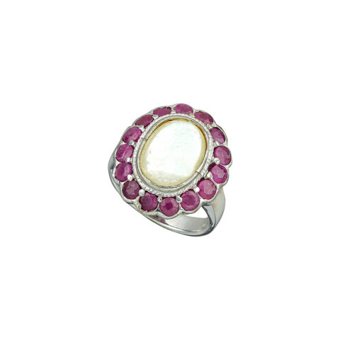 Ασημένιο δαχτυλίδι με ρουμπίνια και mother of pearl