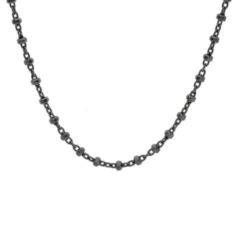 Ασημένιο μαύρο επιπλατινωμένο κολιέ αλυσίδα διακοσμημένο με διαμαντέ κυλινδράκια σε πυκνά διαστήματα