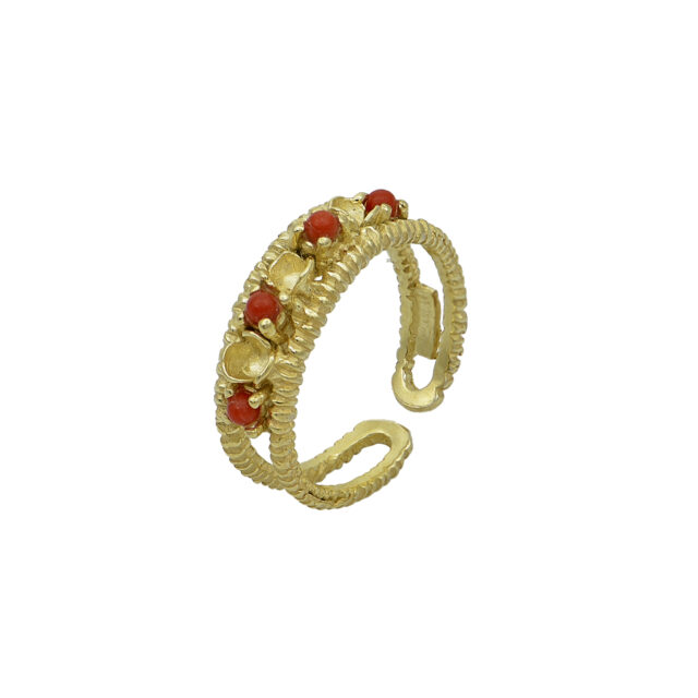 Ασημένιο επίχρυσο δαχτυλίδι με ανάγλυφα σχέδια κυψελών και όμορφο ματ φινίρισμα
