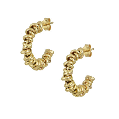 Silver yellow gold plated hoop earrings consisting of small grommets with small movement. It stands on the earlobe with a needle