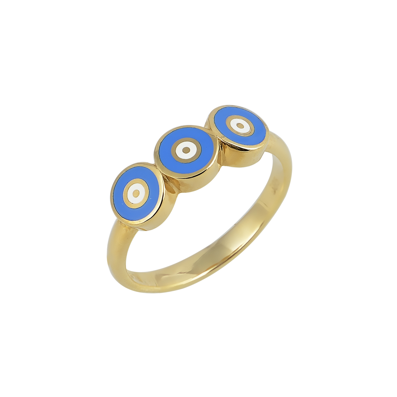Εικόνα του προιόντος Χρυσό Δαχτυλίδι Τριπλό Μάτι Μπλε Σμάλτο
