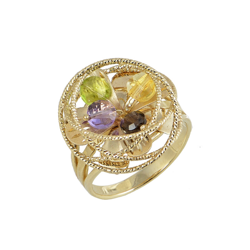 Εικόνα του προιόντος Χρυσό Δαχτυλίδι Χρωματιστές Πέτρες Λουλούδι