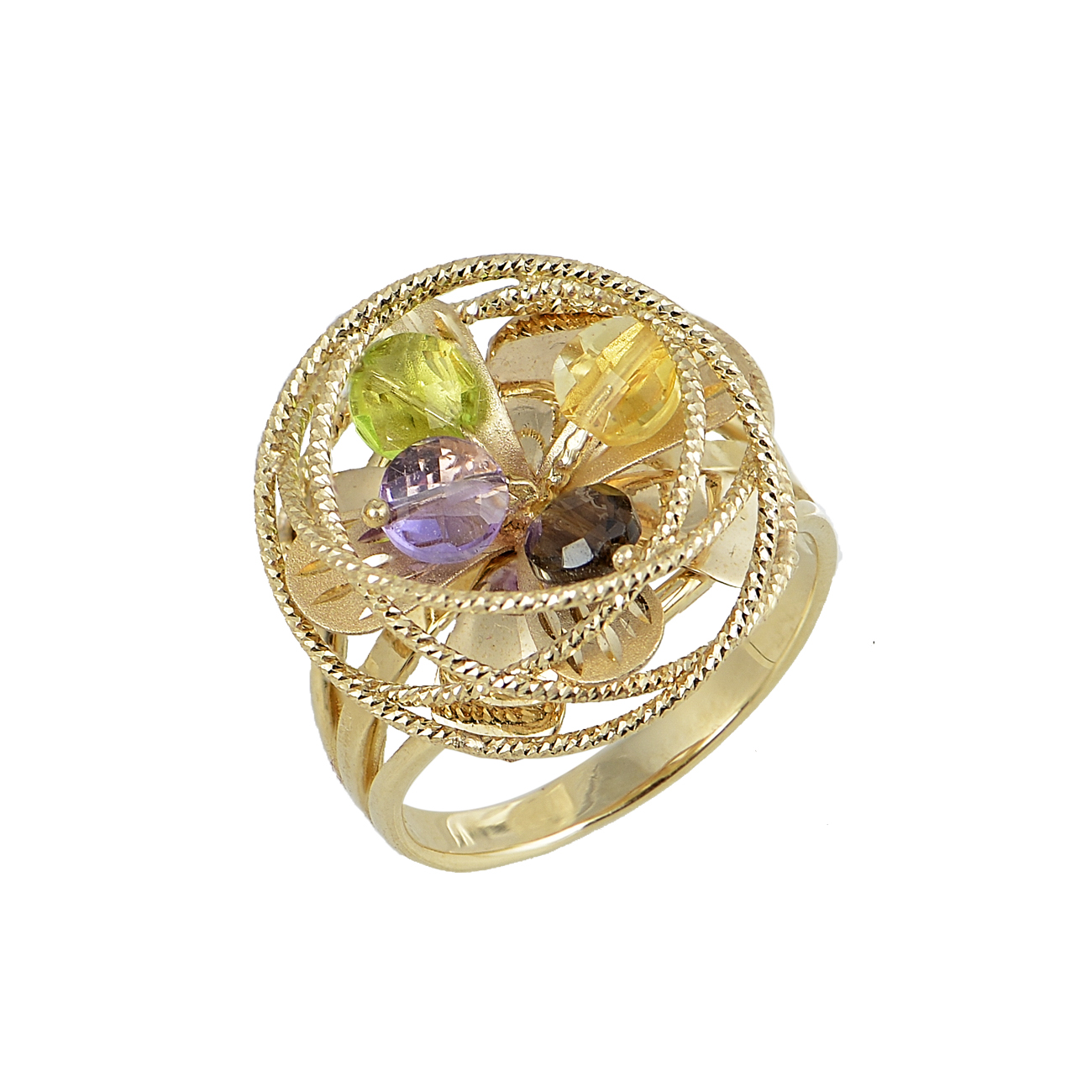 Εικόνα του προιόντος Χρυσό Δαχτυλίδι Χρωματιστές Πέτρες Λουλούδι