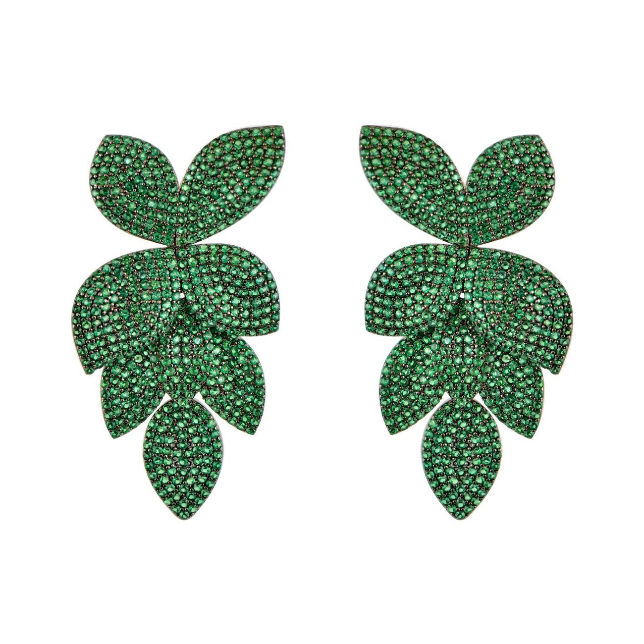 Εικόνα του προιόντος Ασημένια Μακριά Σκουλαρίκια Πράσινα Φύλλα