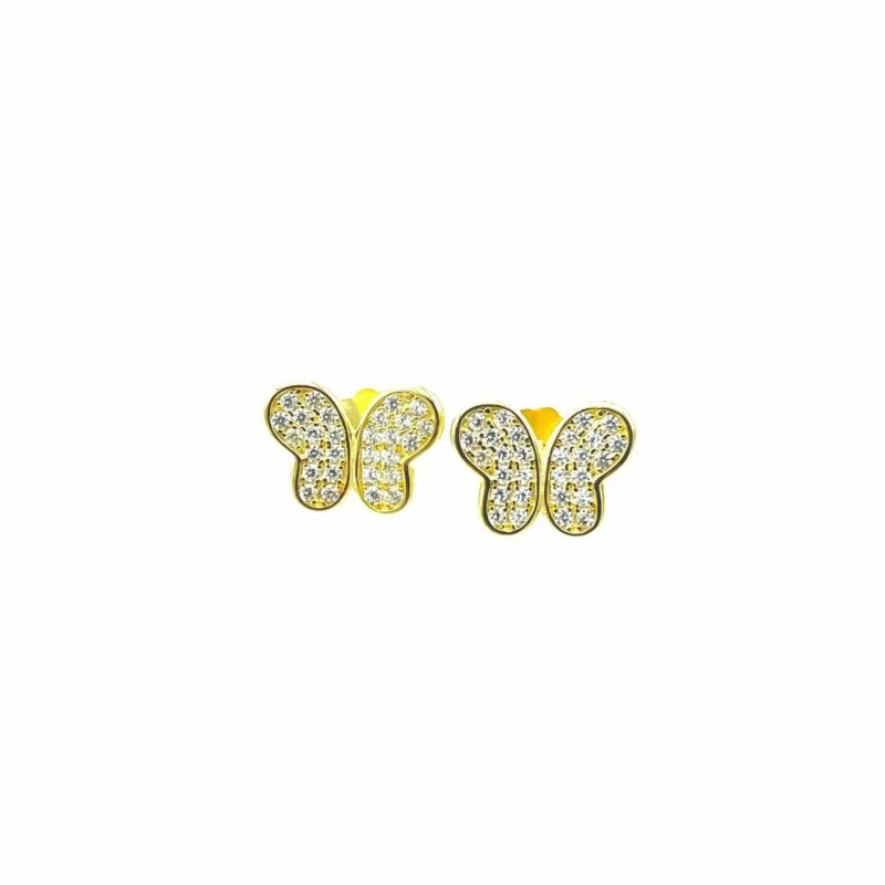 Εικόνα του προιόντος Ασημένια Επίχρυσα Σκουλαρίκια Πεταλούδες Ζιργκόν